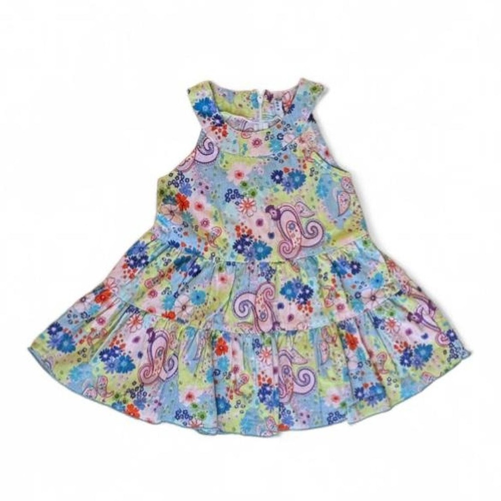 Pastel Floral Paisley Girls Dress Size 3T Boho Y2K Tiered Ruffle